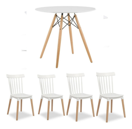 Juego Eames  Comedor Mesa 80cm  + 4 Sillas Pp Multimuebles