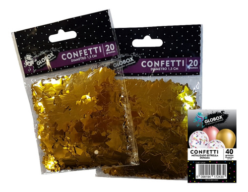 Confetti Metalizado Estrella (20g) X1u - Cotillón Waf Color Dorado Set Globo