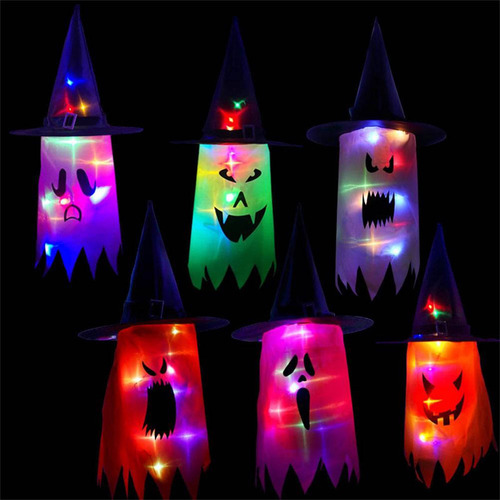 Lighted Ghost Witch Hats For Halloween Outdoor Yard