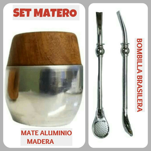 Set Matero!mate Argentino Aluminio-madera C\bombilla Brasile