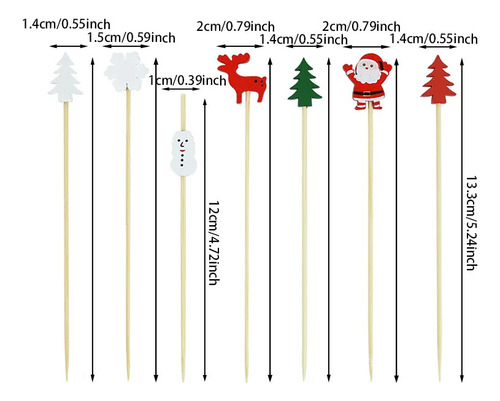 Para 100 Palillos De Comida Navideños De Bambú /