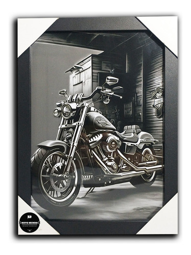 Quadro Harley Davidson Moto Custom C/ Moldura E Acetato A4