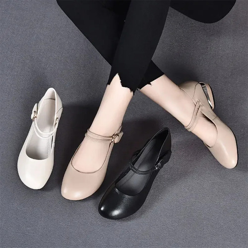 Zapatos Sin Cordones De Cuero Sin Cordones Con Tacón Bajo Y