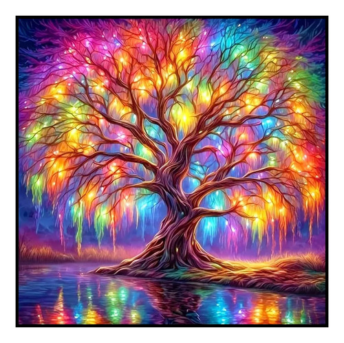 F Kit De Pintura De Diamante 5d Árbol Con Luces 40x40cm Diy
