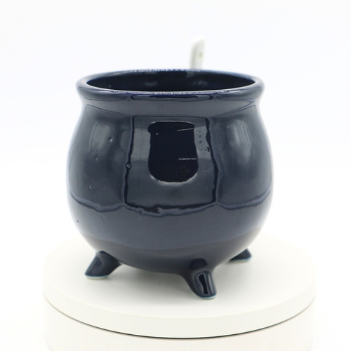 Caldero De Cerámica Tipo Taza Color Azul Cobalto Con Cuchara