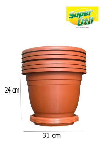 Imagen 2 de 3 de Kit 6 Macetas 31x24 Promo Plástico Plantas Ventanas Jardin