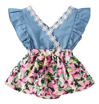 Comprar Mamelucos De Manga Corta Con Pajarita Para Bebé 0 A 18 Meses Azul Acero 9-12 M Floreado