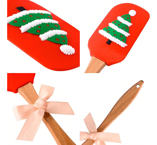Espátula Con Diseño Navideño De Silicón Pino Navidad Color Rojo