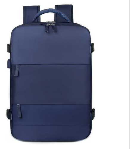 Mochila Viaje Carry On Usb Impermeable Viral Porta Notebook Color Azul Oscuro