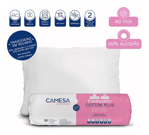 Kit 4 Travesseiros Cotton Plus Suporte Firme 180 Fios Camesa