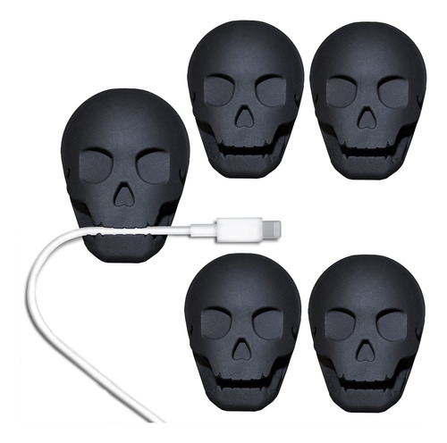 5 Organizador Cordon Decoracion Calavera Negra Clips Cable