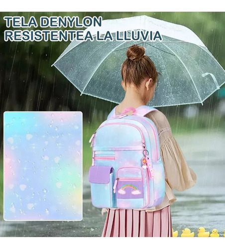 Mochila Escolar Para Nina Primaria Arcoiris Kawaii Kits Rosa
