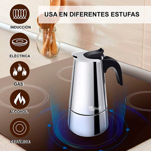 Cafetera Espresso Acero Inoxidable 300ml 6 Tazas Moka Pot