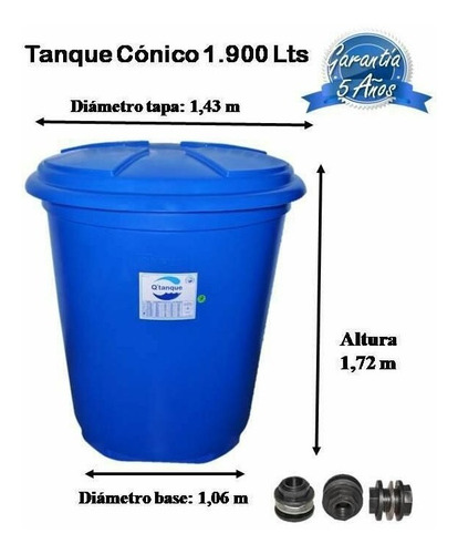 Tanque De Agua Conico 1700 Lts Azul