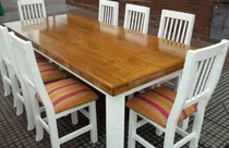 Comprar Mesa Campo Rustica 2mts X90 + 8 Sillas Laqueadas Tapizadas