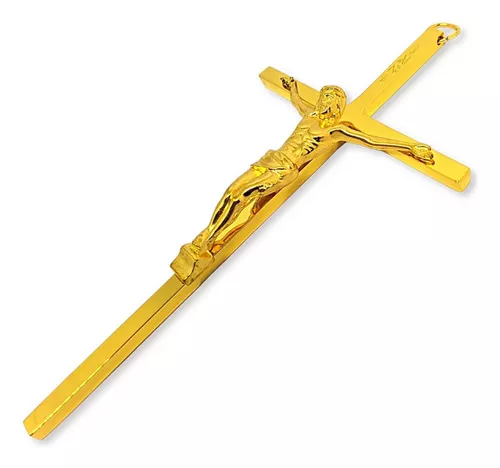 Crucifijo de hierro para pared con cruz dorada metálica de 15 cm