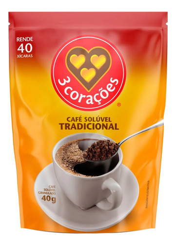 Café Solúvel Granulado Tradicional 3 Corações Sachê 40g