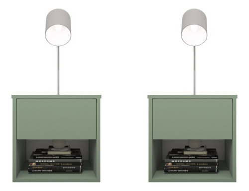 Kit 2 Mesas De Cabeceira Suspensa Retrô 100% Mdf Acabamento Fosco Cor Verde jade