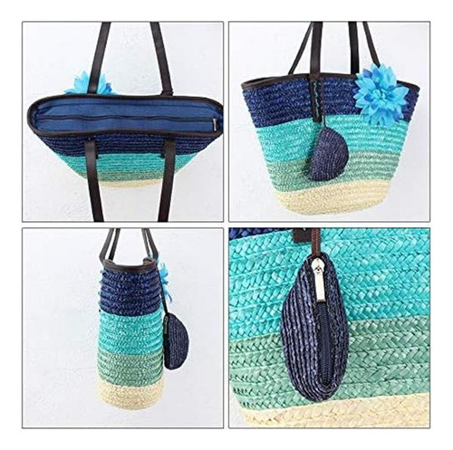 Qtkj Moda Mujer Niñas Tejido A Mano Verano Playa Tote Bolso