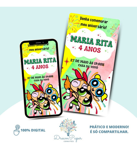 Convite Digital Meninas Super Poderosas Variação 1