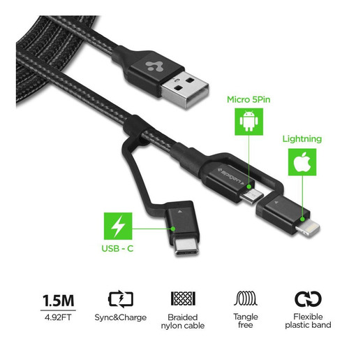 Cable Spigen Multipuerto Carga Rapida 3.0 Usb-c Light Micro