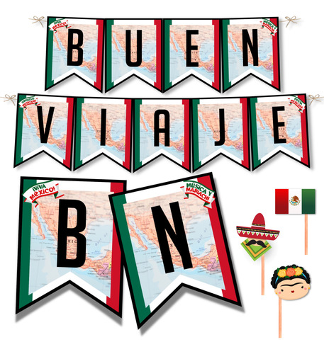 Banderines Buen Viaje Fiesta Kit Imprimible Despedida Mexico