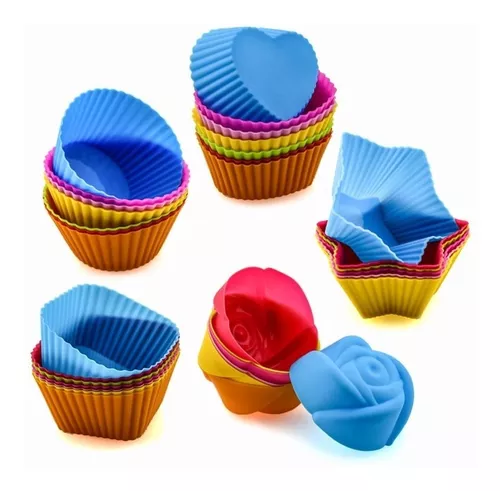 ⭐ Setx12 Moldes de silicona Corazon para cupcakes Muffin Magdalenas Color  Multicolor