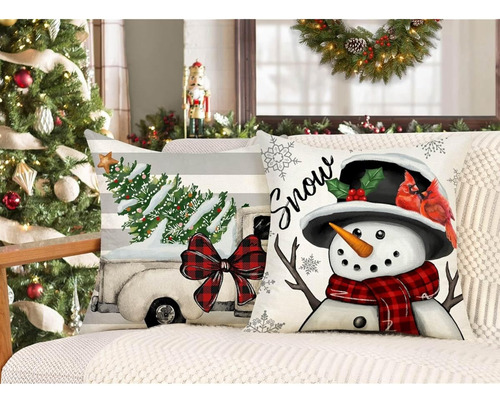 Fundas De Cojin Navideñas Grises De Santa Claus Y Pinos