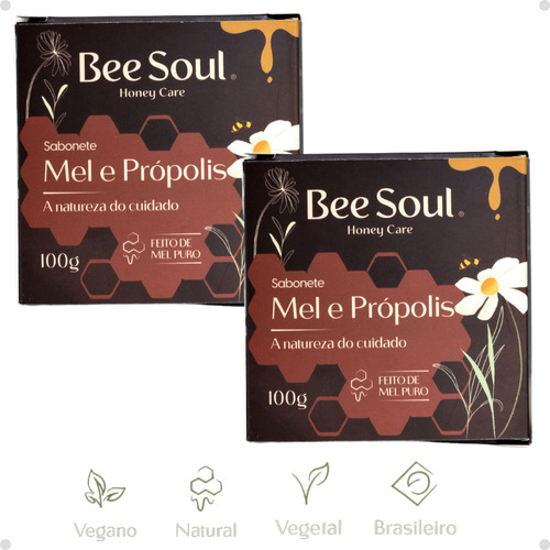 Kit 2 Sabonetes Naturais Barra Glicerina Própolis Mel 100 G