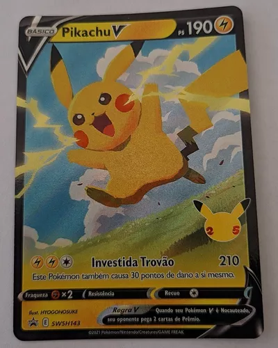 Carta Pokémon Pikachu V Grande Promo + Brindes