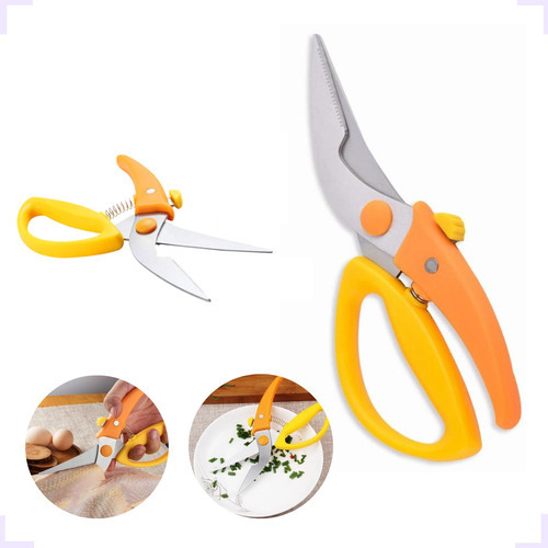 Tesoura Culinária Cozinha Cortar Frango Carne Peixes Inox Cor Laranja/Amarelo