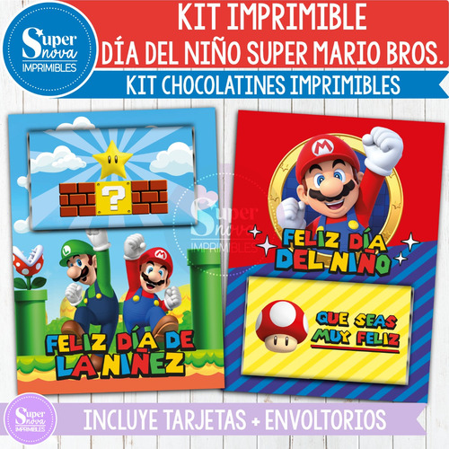 Kit Imprimible Chocolatines Día Del Niño Super Mario Bros