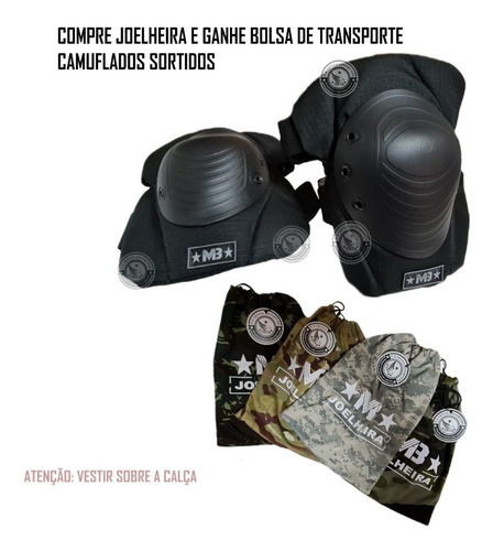 Imagem 2 de 5 de Joelheira Militar Tática E Airsoft Polímero Original + Bolsa