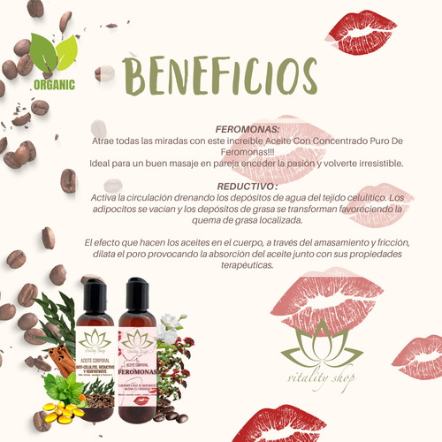 Aceite Para Masaje Orgánico Reductivo Feromonas 2pz Reductivo - Feromonas