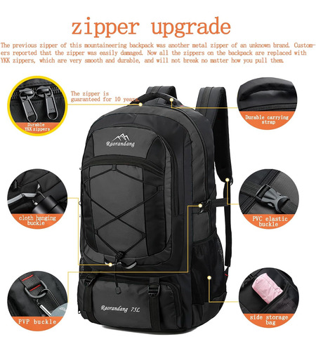 Mochila De Senderismo Impermeable Ligera Durable 75l