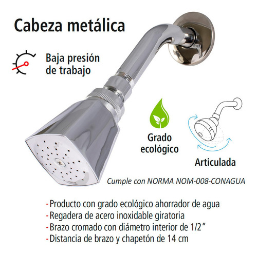 Regadera Cuadrada Iusa Con Brazo Y Chapetón Metálicos, 3.8 L