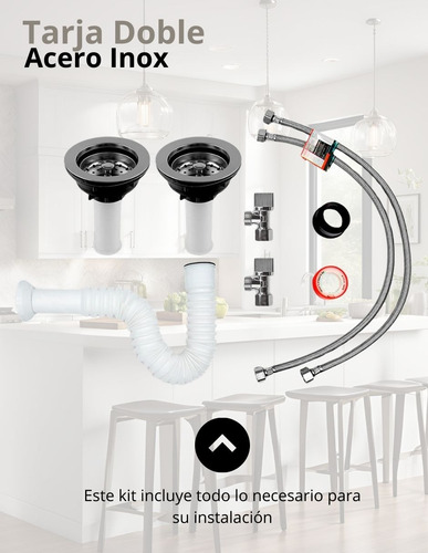 Cnx Tarja Doble Acero Inox, Mezcladora Y Kit De Instalación
