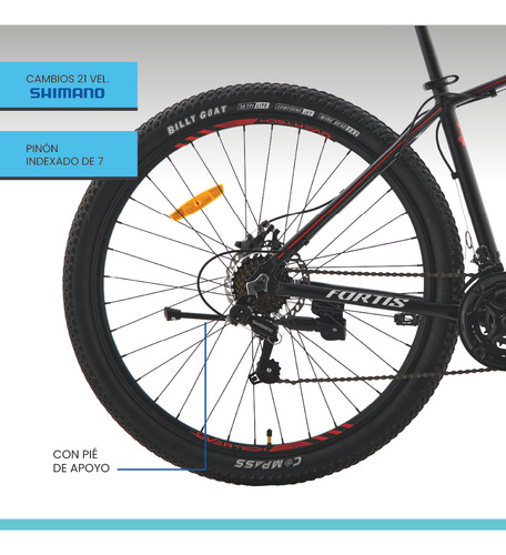 Bicicleta Mtb Overtech Fortis R29 Aluminio Full Shimano, 21 Velocidades, Freno A Disco, Con Suspensión, Color Negro/Azul, Tamaño Del Cuadro M