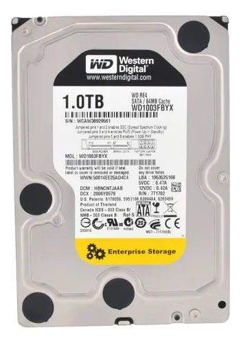 Hd Western Digital Wd1003fbyx 1tb Sata 3.5 Cor Preto