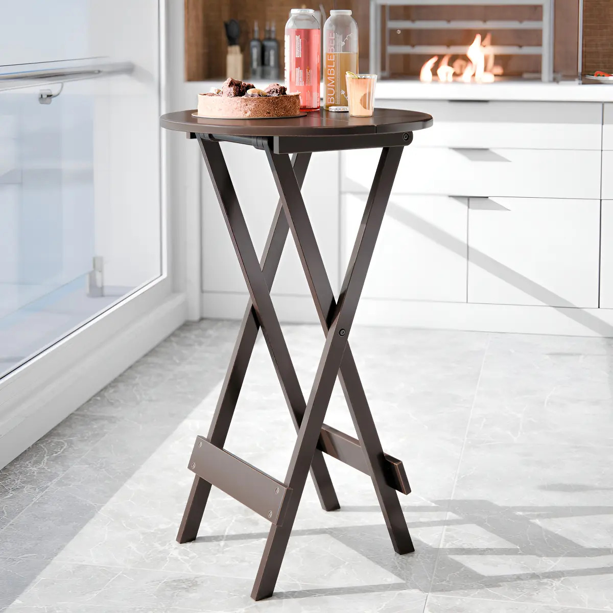 Mesa Bistrô Dobrável 55x99cm Madeira Maciça Tabaco