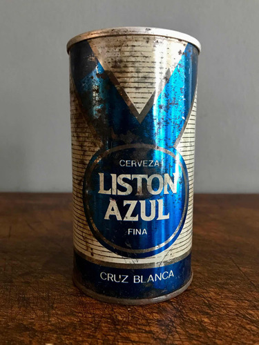 Lata De Cerveza Listón Azul Antigua Cruz Blanca En Hoja Lata