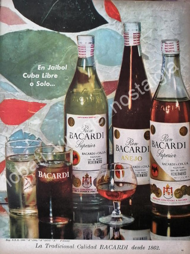 Cartel Publicitario Retro Ron Bacardi 1959 En Jaibol