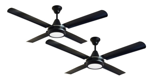 Pack X 2 Ventilador De Techo Con Luz Led Panel 18w 4p Negro Estructura Blanco Frío