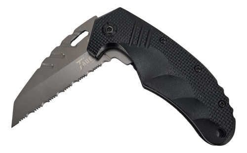 Canivete Semi-automático Preto Lâmina Serrilhada