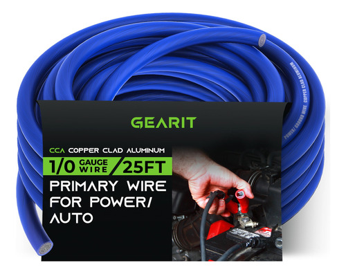 Gearit Cable De Calibre 1/0 (25 Pies  Azul Translucido) De