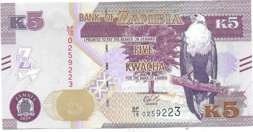 Billete Zambia 5 Kwacha Año 2018 Sin Circular