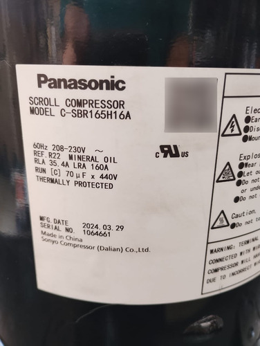 Compresor Monofasico 5 Toneladas R22 220v Panasonic
