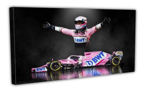 Cuadro Lienzo Canvas 60x100cm Checo Perez Pose Auto Rosa