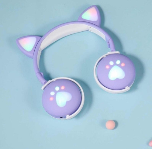 Imagen 2 de 4 de Audífonos Inalámbricos Para Niños Orejitas De Gato Con Luces