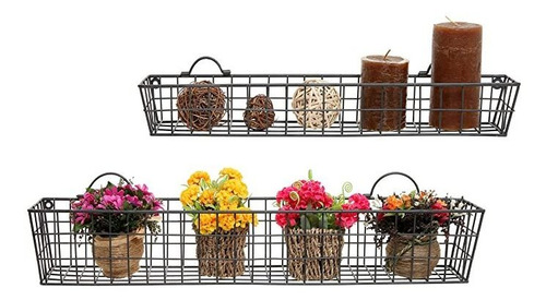 Mygift Country Rustic Wall Mounted Metal Wire Storage Baske